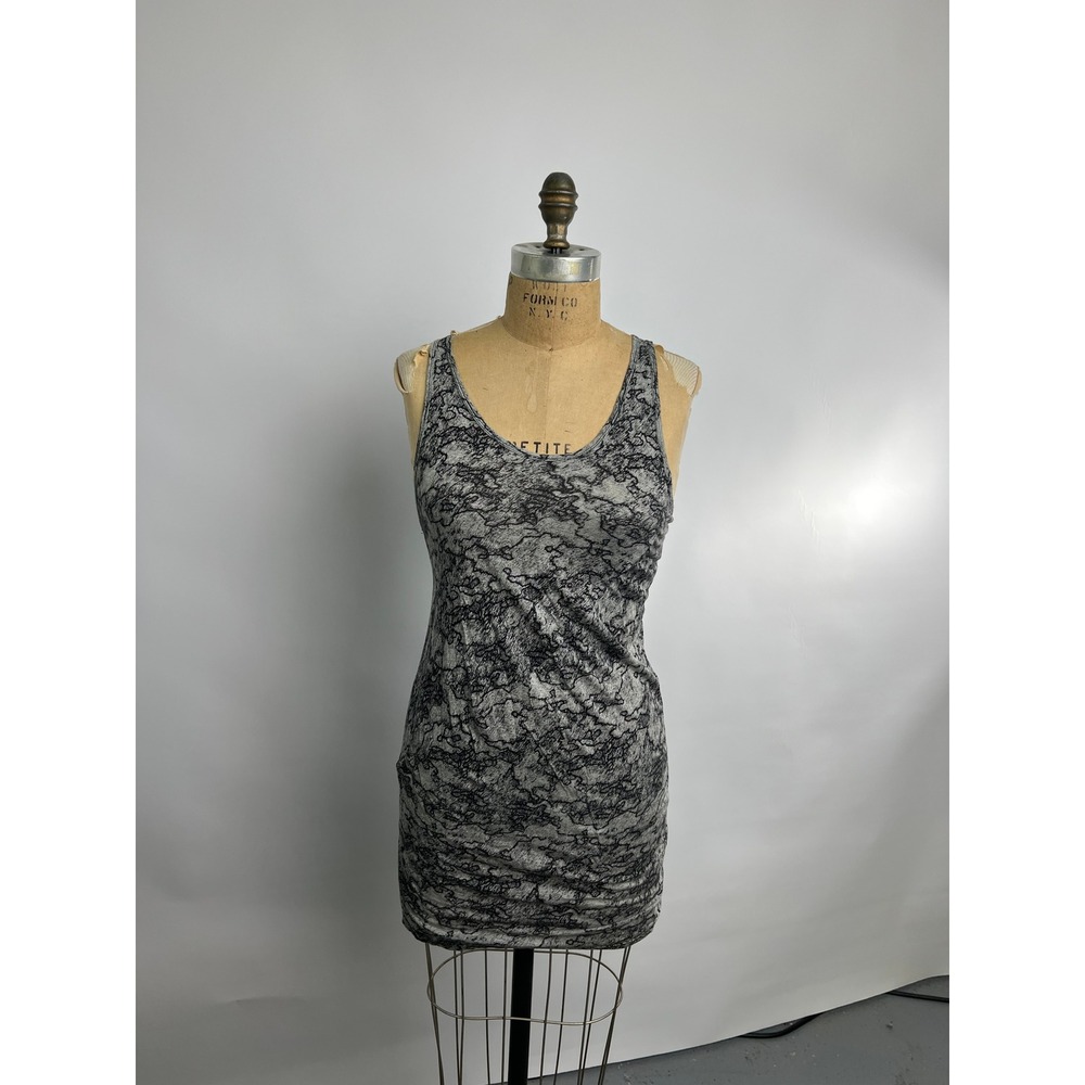 Under.ligne Doo.Ri Womens XS Grey Black Abstract Print Rayon Ruched Mini Dress - Picture 4 of 7